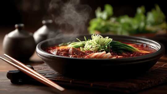 热气腾腾的牛肉面香气扑鼻令人食欲大增