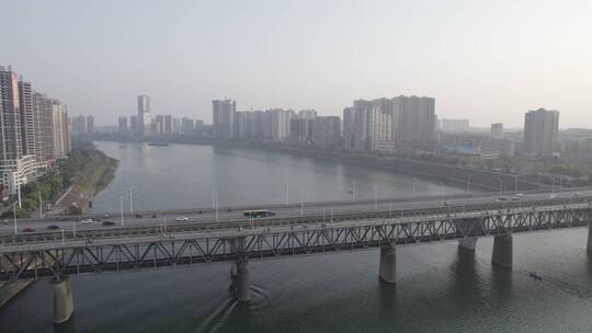 航拍衡阳湘江公铁大桥视频素材模板下载