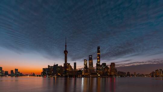 上海陆家嘴日出4K60帧夜转日延时移轴超广角
