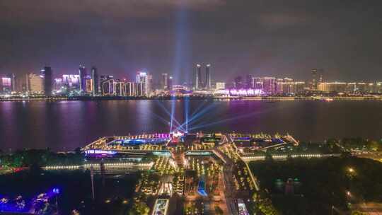 浙江杭州城市夜景移动延时航拍