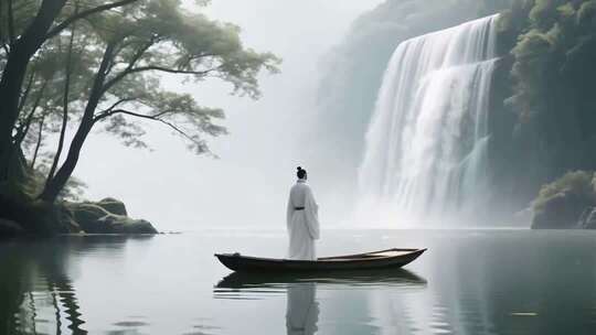 中国风男子诗人古诗吟诗作曲场景