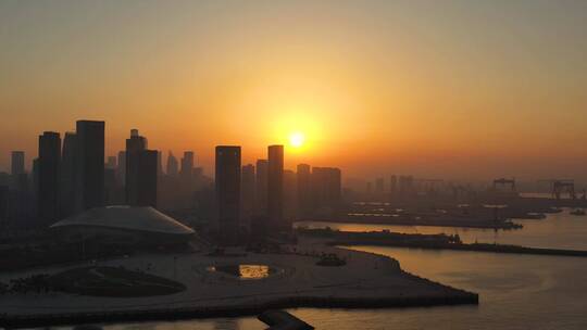 城市夕阳航拍