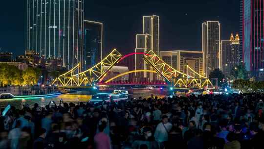 天津解放桥开桥瞬间延时摄影4k60视频素材模板下载
