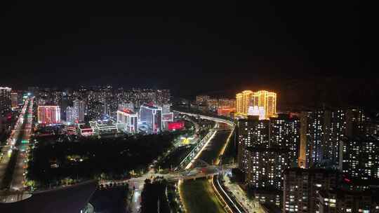 甘肃定西城市夜景电闪雷鸣航拍