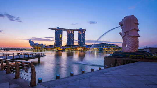 新加坡鱼尾狮，滨海湾延时摄影