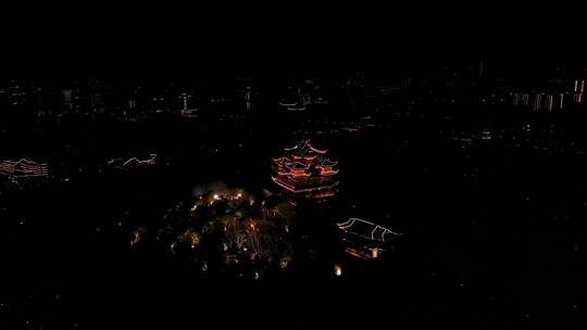 杭州吴山城隍阁夜景航拍