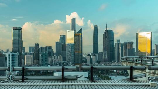 广州珠江新城CBD摩天大楼蓝天白云延时风景