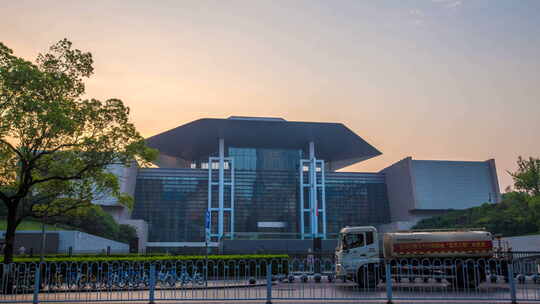 湖南长沙省博物馆日出景点延时摄影