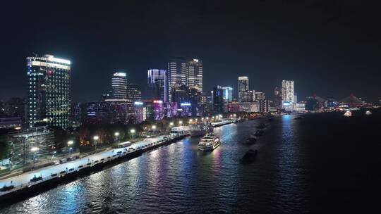 航拍上海北外滩滨江夜景