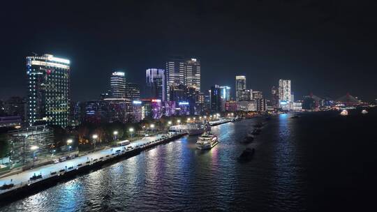 航拍上海北外滩滨江夜景视频素材模板下载