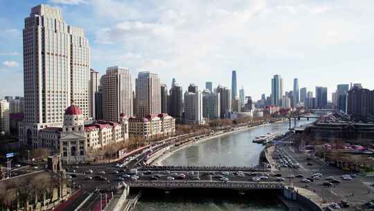 天津海河风景线城市天际线建筑风光航拍