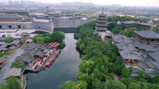 航拍襄阳唐城景区影视城影视基地城市风光