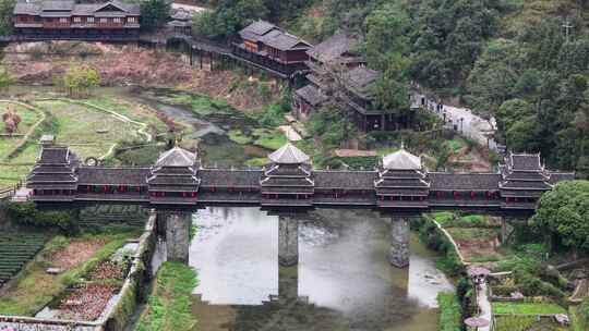 柳州三江程阳八寨景区程阳风雨桥航拍