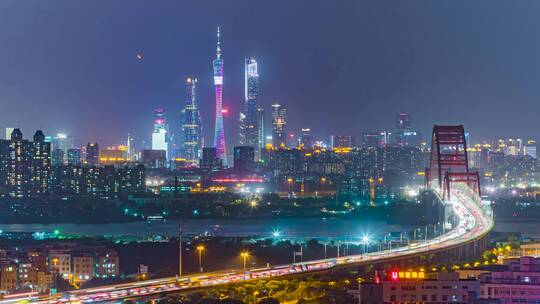 广州_新光大桥_珠江新城夜景延时4K