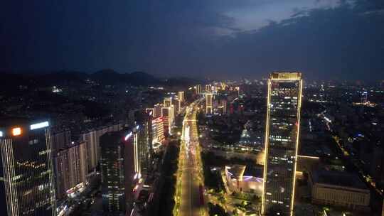 济南城市夜幕降临夜景灯光航拍