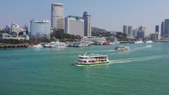 厦门城市风光鼓浪屿轮渡航拍