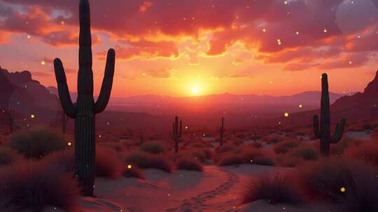 日落时分的沙漠俯视图4k舞台粒子活动背景