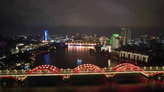 广西柳州柳江夜景文惠桥夜景灯光航拍