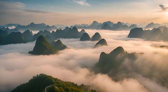 桂林山水合集山峰云海群山云雾缭绕自然风景