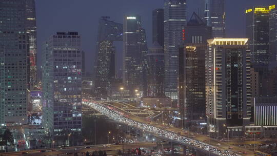 北京国贸夜景车流 都市夜景