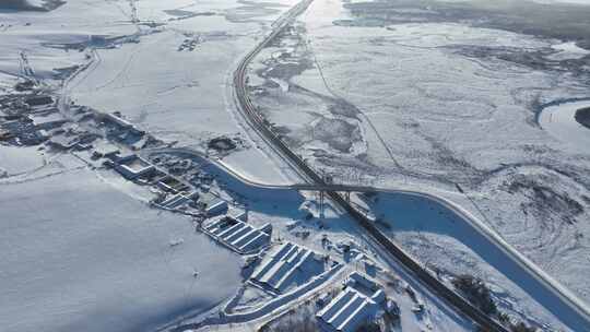 公路铁路立交桥山村湿地雪原