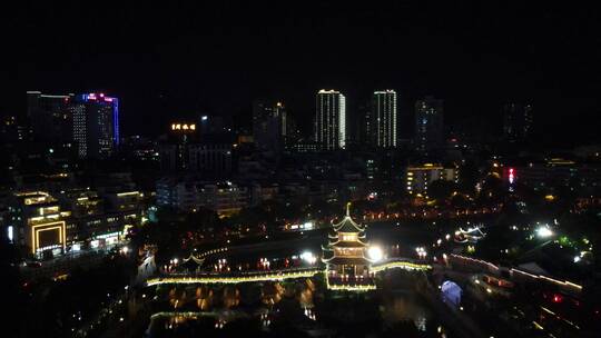 航拍贵阳，南明湖，甲秀楼夜景