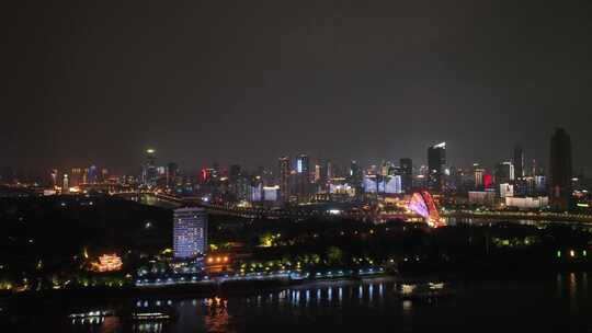 武汉长江夜景航拍长江两岸夜景江滨城市风光