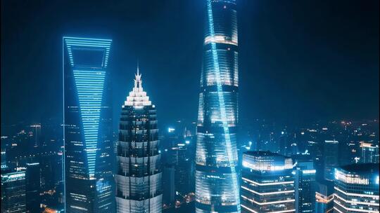 上海天际线商业金融陆家嘴夜景俯瞰全景