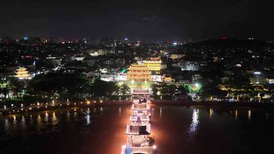 广东潮州古城夜景航拍