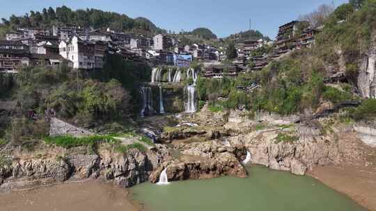 湖南湘西芙蓉镇航拍古镇风景