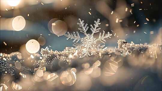 冬天冬季雪景冰晶雪花特写大雪下雪天冬至冰