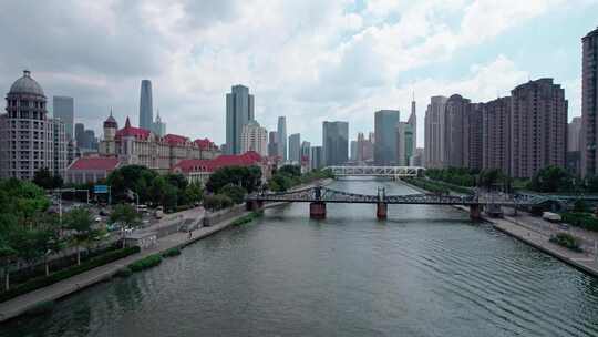 天津海河风景线古文化街码头城市风光航拍