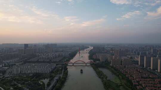 江苏宿迁城市日落晚霞夕阳西下航拍