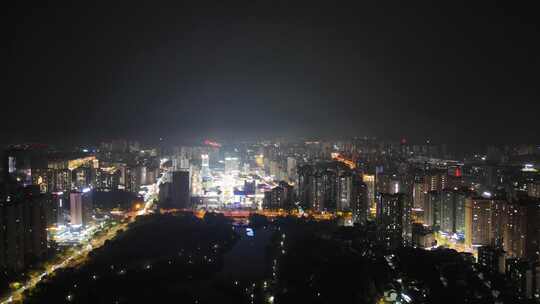 航拍四川自贡夜景自贡城市风光