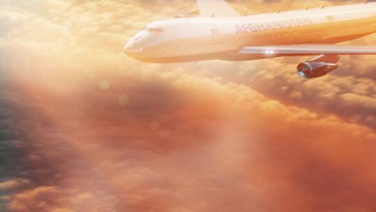 阳光下在云层里飞行的飞机视频素材模板下载