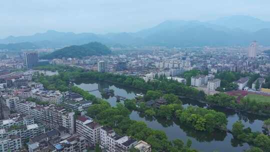 航拍浙江省台州市临海市东湖台州府城风景区