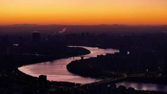 航拍辽宁沈阳城市风光日出空镜头