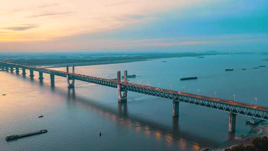 芜湖长江大桥一桥夜景航拍延时摄影