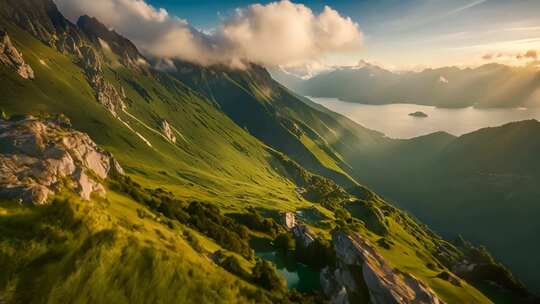 高山湖泊自然风光全景