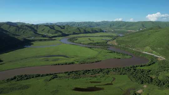 四川阿坝红原大草原白河航拍自然风光