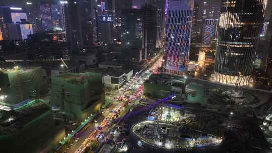 中国华润大厦南山区航拍夜晚夜景春笋大厦深