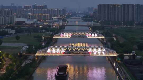 京杭运河苏州段浒墅关夜景（航拍运镜）