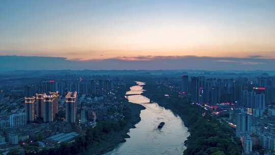 来宾城市晚霞夜幕降临航拍延时