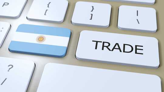 按钮3D动画上的阿根廷国旗和贸易文本视频素材模板下载