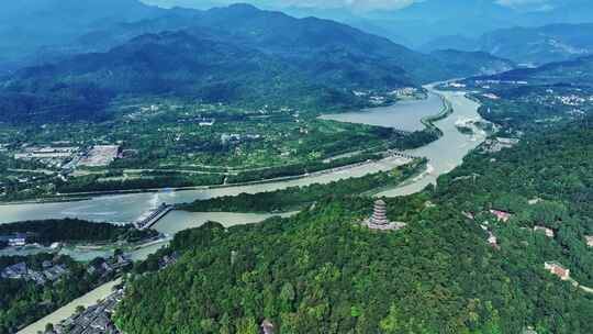 四川成都都江堰水利工程航拍