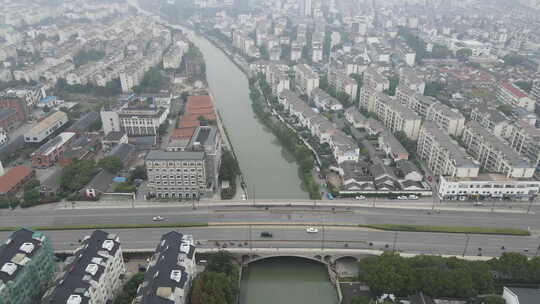 苏州泰让桥航拍城市河道周边城区大远景