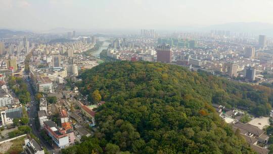 浙江省宁波余姚城区街景航拍