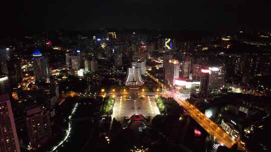 贵州贵阳筑城广场夜景灯光航拍