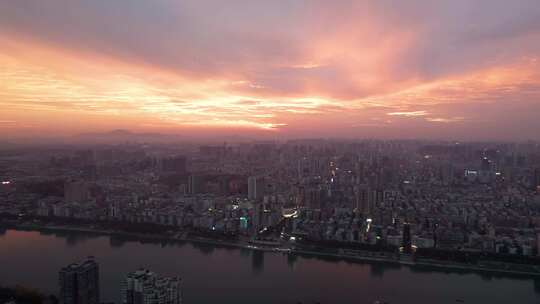 湖南省衡阳市解放大道老城区城市夕阳航拍4k