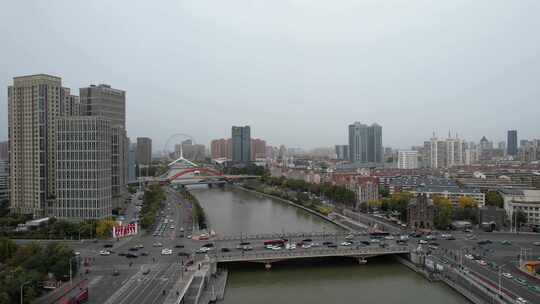 天津海河风景狮子林桥城市建筑风光航拍